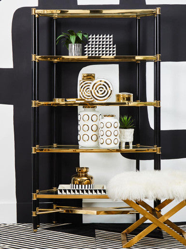 Allessi 5 Shelf Unit In Champagne Finish and Black Frame