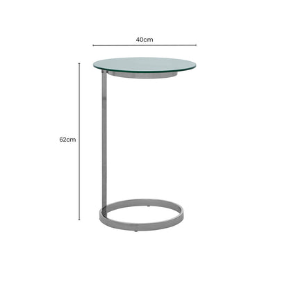 Oria White Marble Effect Glass Round Side Table with Silver Finish Base