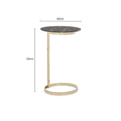 Gold Open Circular Base End Table with Black Marble Effect Glass Top | Oria
