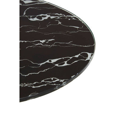 Gold Open Circular Base End Table with Black Marble Effect Glass Top | Oria