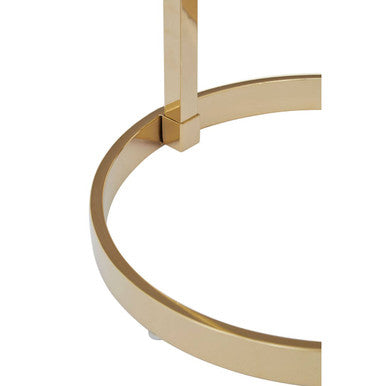 Gold Open Circular Base End Table with Black Marble Effect Glass Top | Oria
