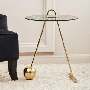 Black Marble Effect Top End Table with Gold Splayed Legs | Oria