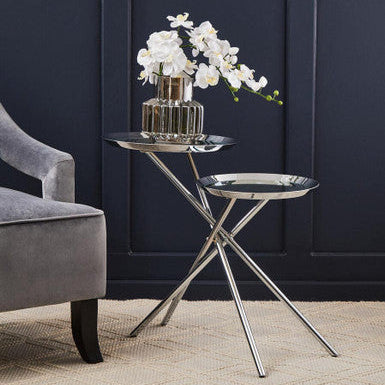 Silver Glass Top 2 Tier Round Side Table | Oria