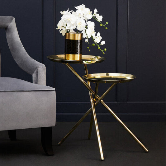 Gold Chrome Finish Frame Side Table with Metallic Plates Top | Oria