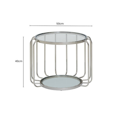 Silver Finish Metallic Frame Side Table with Tempered Glass Top | Oria