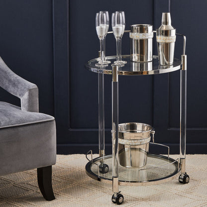 2 Tier Glass Top Trolley with Silver Frame | Oria