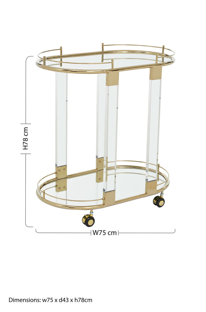 Oria Mirrored Glass Drinks Trolley with Gold Finish Frame