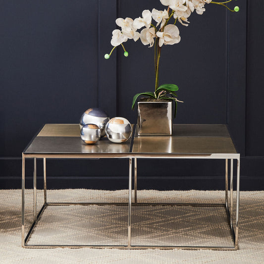 Brushed Gold and Silver Square Coffee Table | Oria