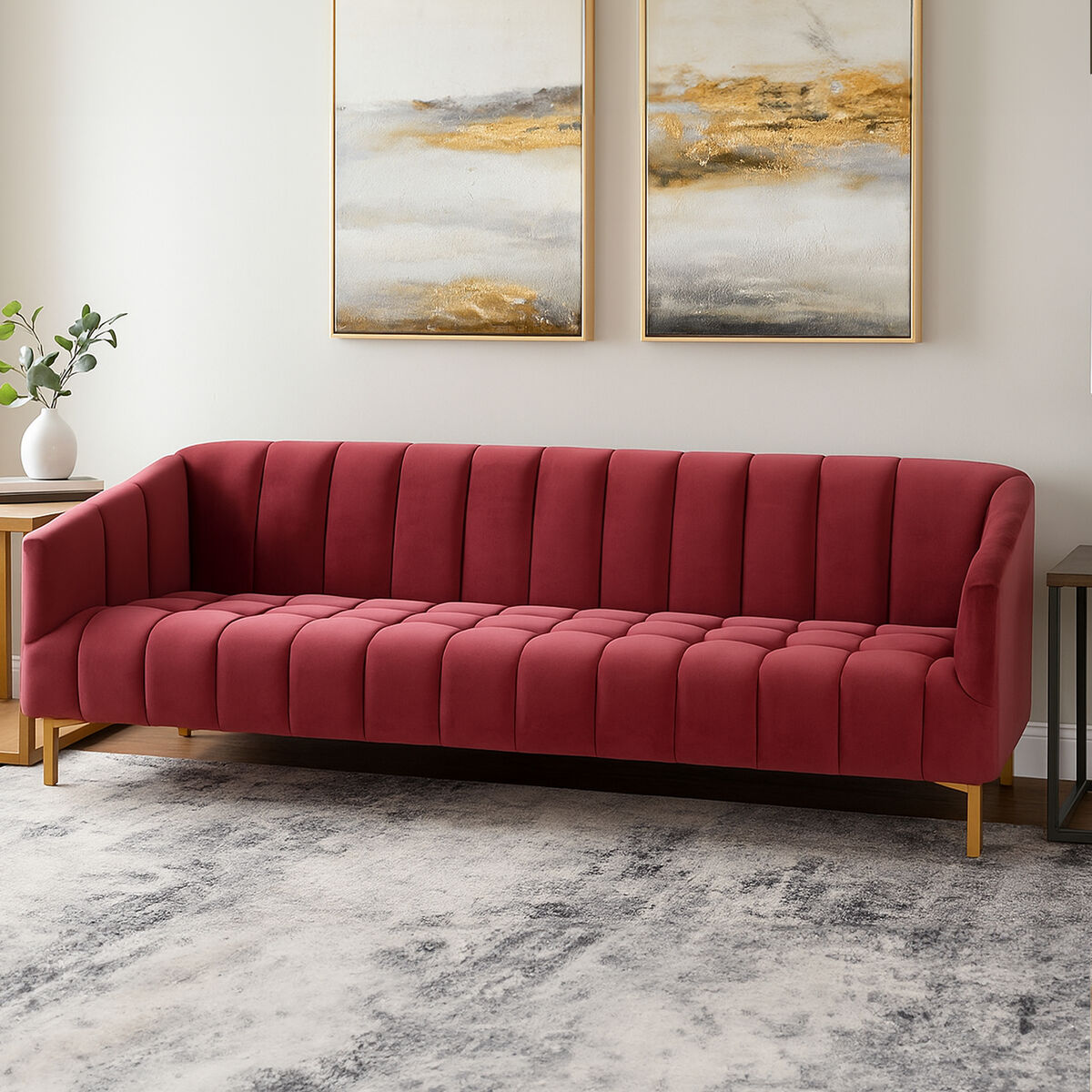 Bella 3 Seat Wine Velvet Sofa
