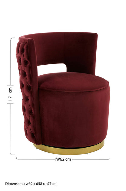 Bola Red Wine Velvet Swivel Chair