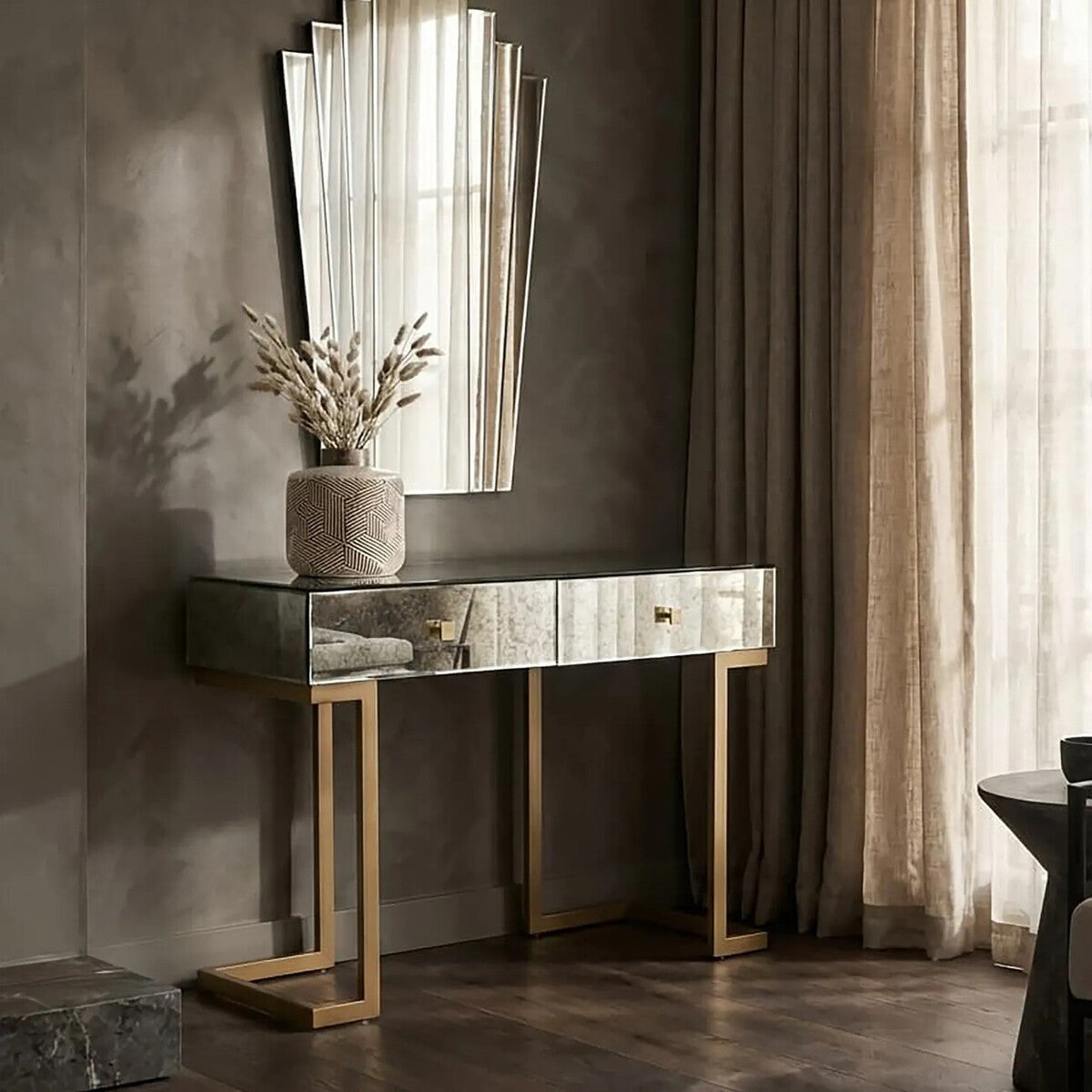 Antique Mirror Console Table with 2 Drawer in Silver Finish | Kesena
