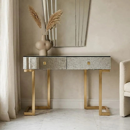 Antique Mirror Console Table with 2 Drawer in Silver Finish | Kesena