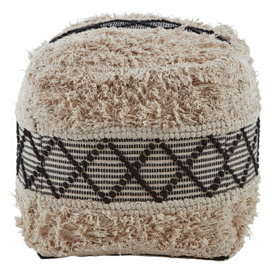 Cefena Black and White Shaggy Pouffe