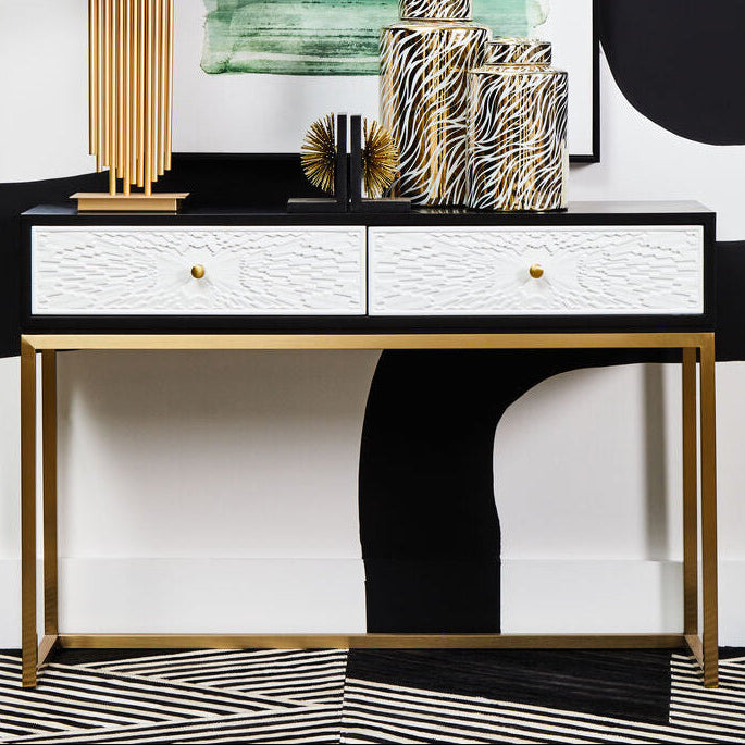 Dumas Black and White Console Table with Drawers