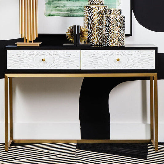 Dumas Black and White Console Table with Drawers