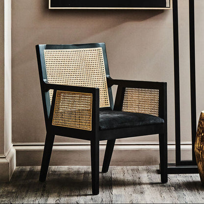 Corso Natural Rattan Cane Back Chair with Black Velvet Seat