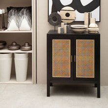 Corso Black Sideboard with Two Rattan Doors