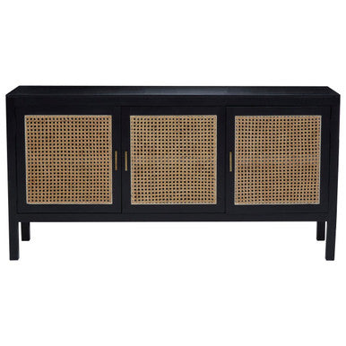 Corso Black Sideboard with 3 Rattan Doors