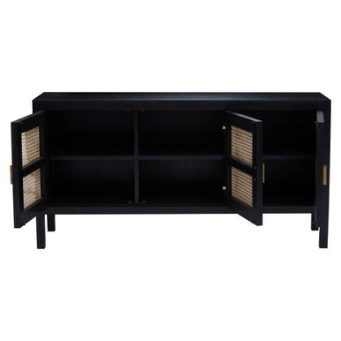 Corso Black Sideboard with 3 Rattan Doors