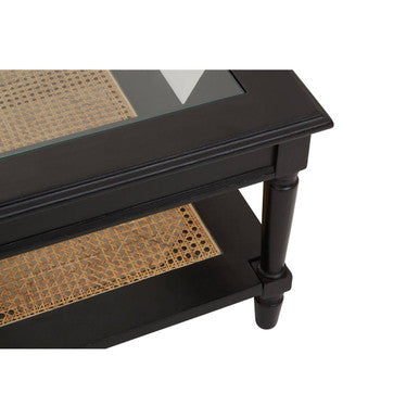 Corso Black Coffee Table with Rattan Shelf