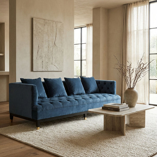 Sefira 3 Seat Navy Fabric Sofa