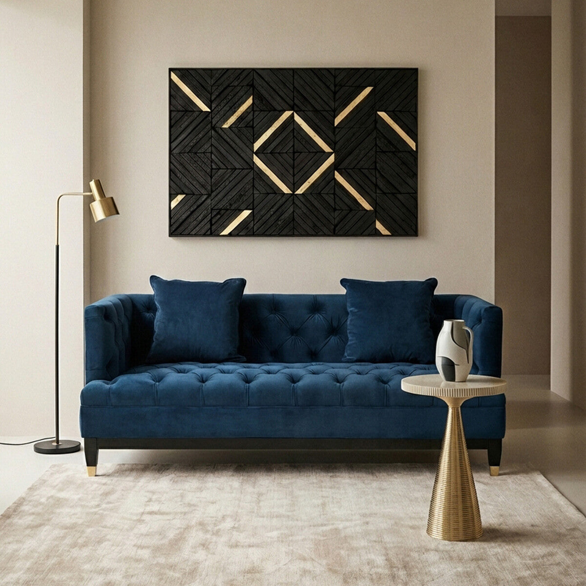 2 Seater Navy Fabric Sofa | Sefira