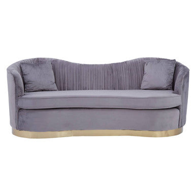 3 Seater Grey Pleated Velvet Sofa | Franza
