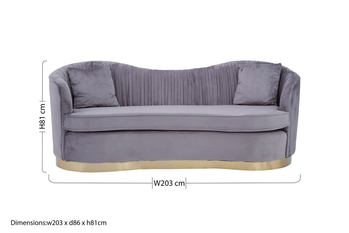 3 Seater Grey Pleated Velvet Sofa | Franza