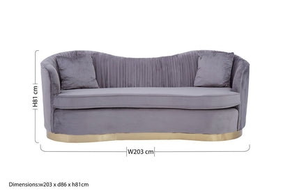 3 Seater Grey Pleated Velvet Sofa | Franza