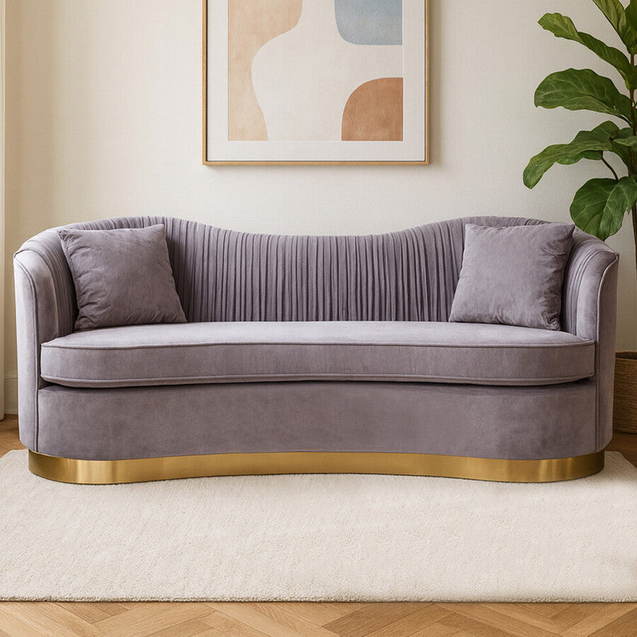 3 Seater Grey Pleated Velvet Sofa | Franza