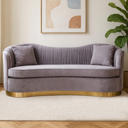 3 Seater Grey Pleated Velvet Sofa | Franza