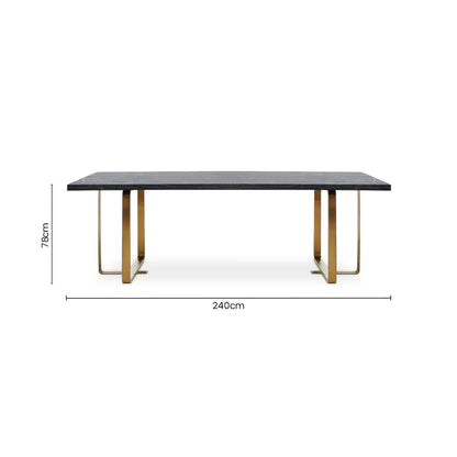 Black and Grey Rectangular Dining Table with Brushed Gold Angular Base | Lena