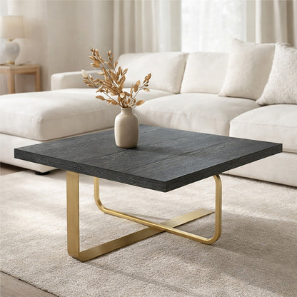 Black and Grey Square Coffee Table with Brushed Gold Base | Lena