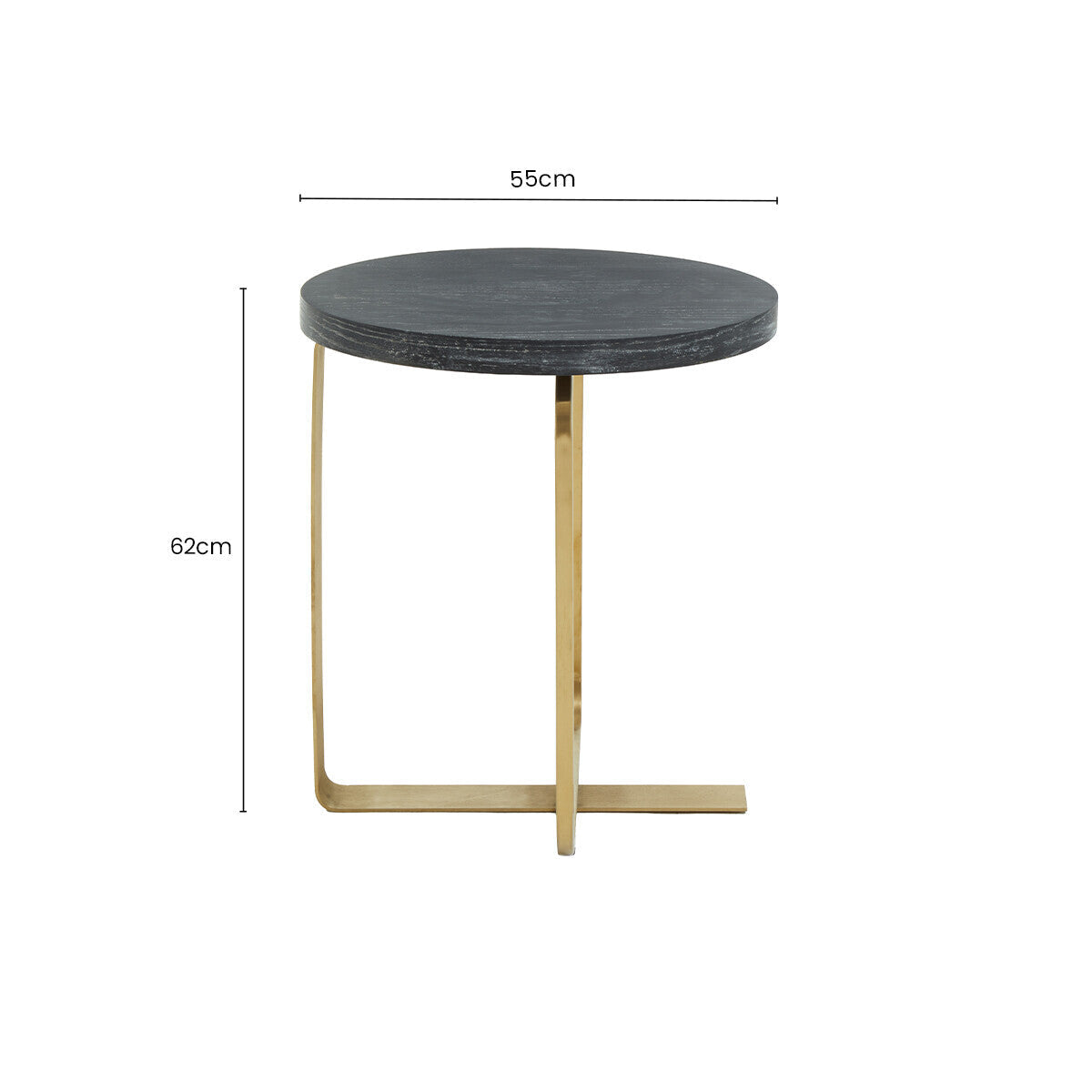 Oak Veneer Round Side Table with Gold Warm Metallic Frame | Lena