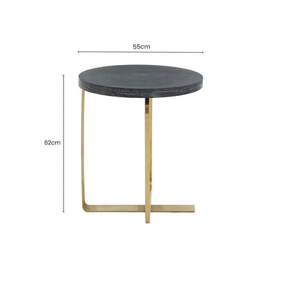 Oak Veneer Round Side Table with Gold Warm Metallic Frame | Lena