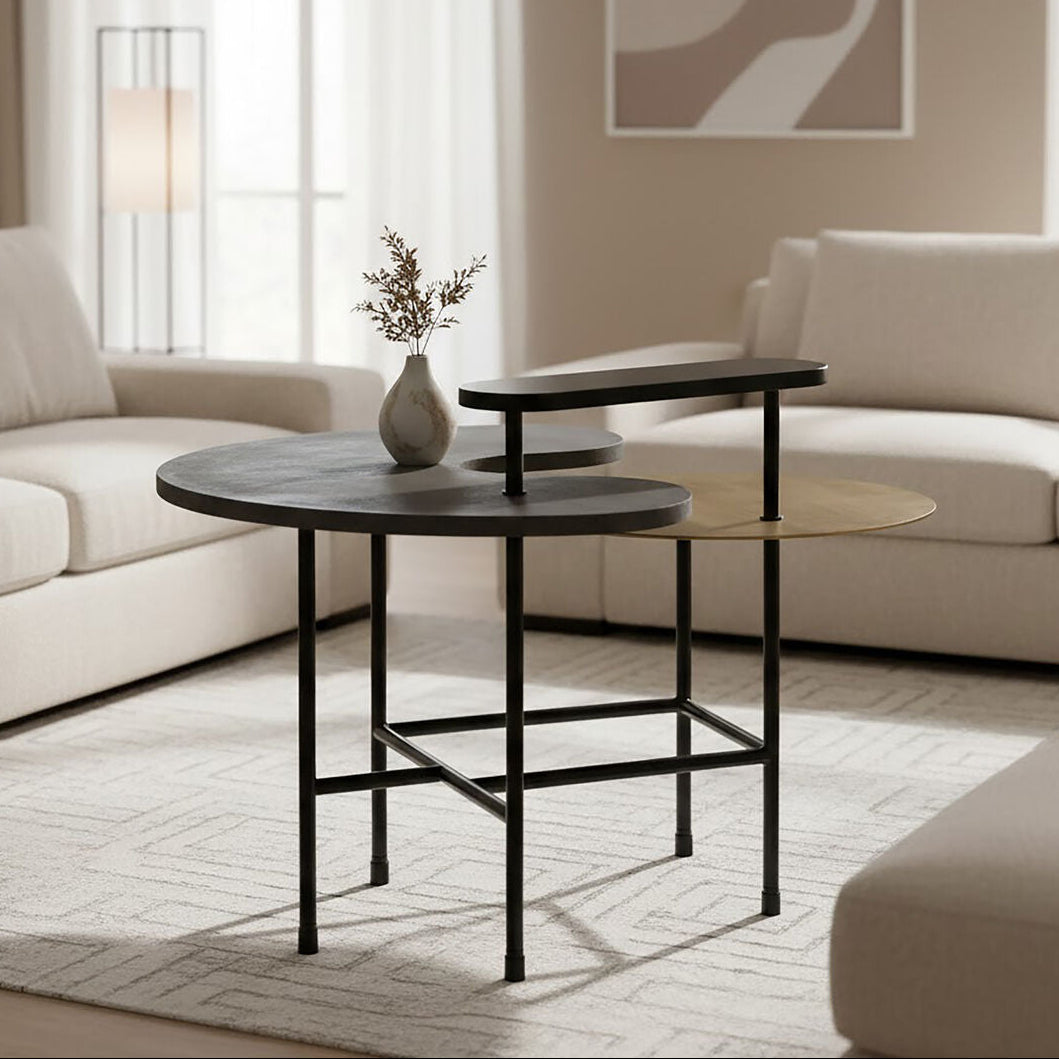 Serrano Grey Concrete Effect and Marble 3 Tier Coffee Table