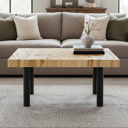 Natural Mosaic Teak Wood Coffee Table with Black Iron Base | Malang