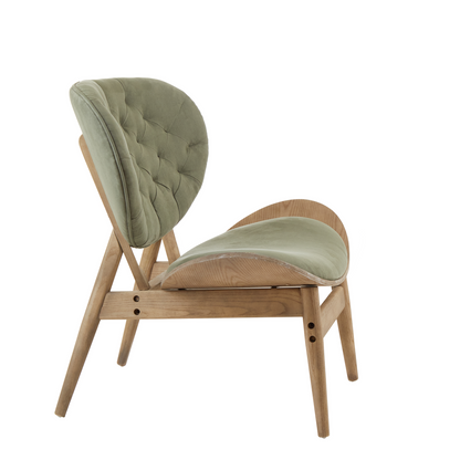 Vinsi Green Velvet Chair with Grey Elm Wood Frame