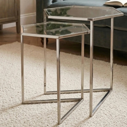 Herber Set Of 2 Silver Finish Hexagon Nesting Tables