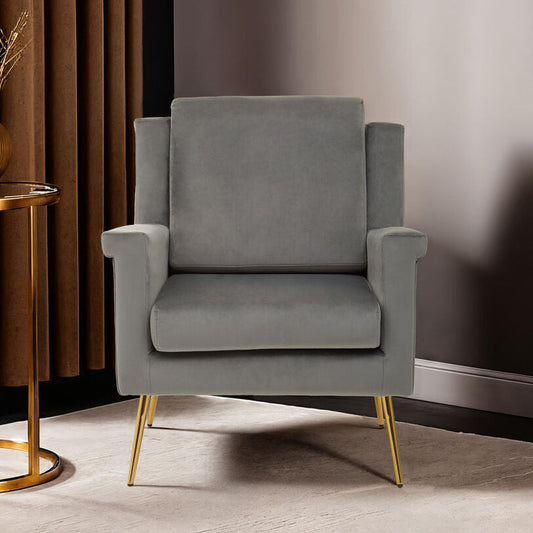 Salma Grey Velvet Armchair with Gold Finish Metal Legs