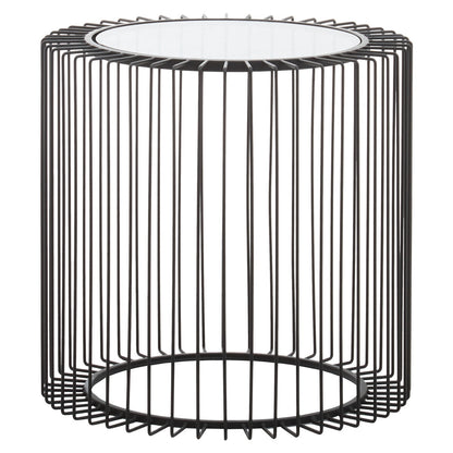 Trento Black Metal Round Side Table with Glass Top
