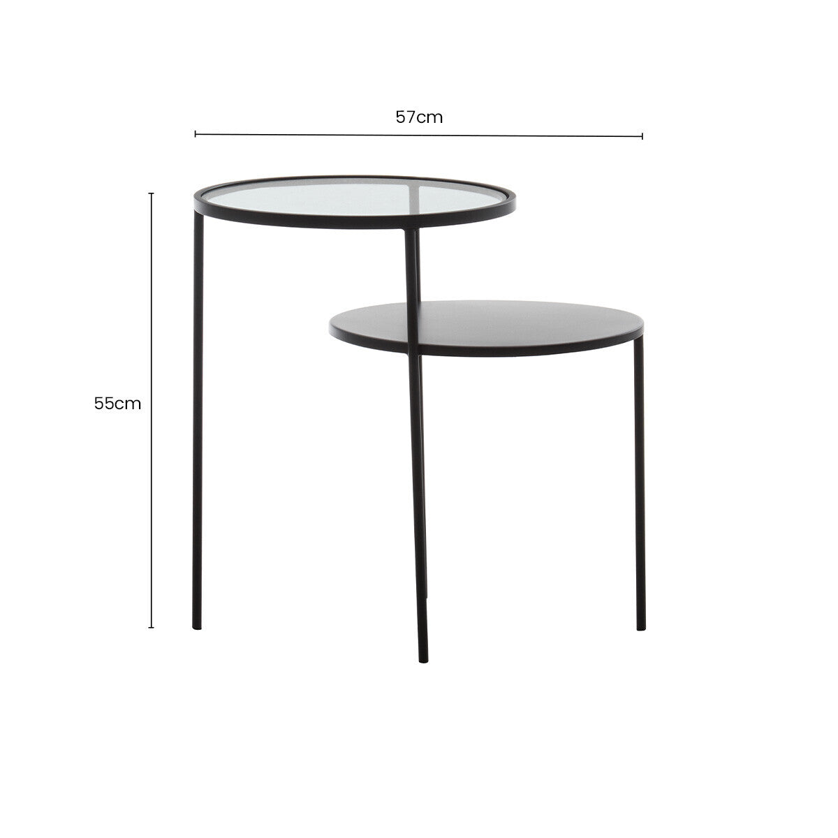 Clear Glass Top and Black Metal Lower Top End Table with Black Iron Frame | Trento