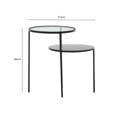 Clear Glass Top and Black Metal Lower Top End Table with Black Iron Frame | Trento