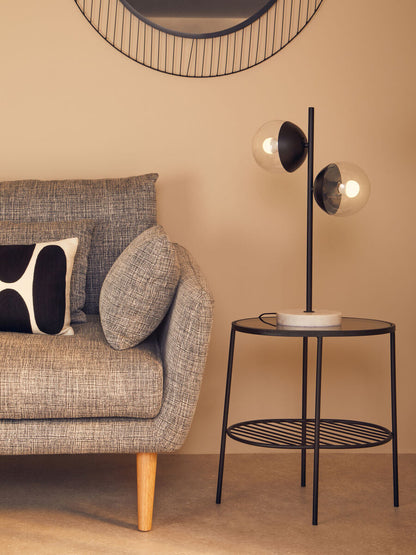 Grey Tempered Glass Side Table with Lower Metal Tier and Black Iron Frame | Trento