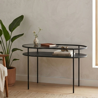 Two Tier Tempered Glass Top Table in Black Finish | Trento