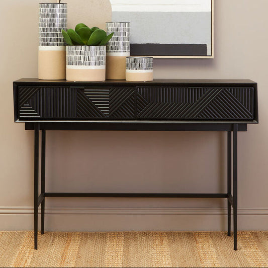 Jakara Black Finish Console Table with 2 Drawers