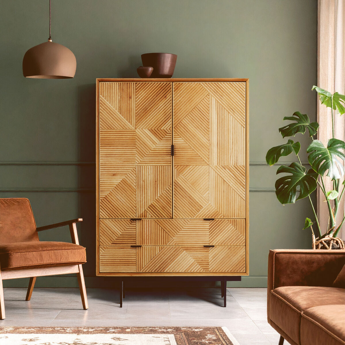Natural Finish Cabinet with Drawers | Jakara