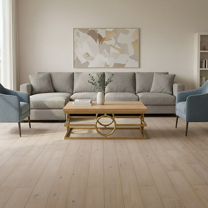Natural Oak Wood Rectangular Coffee Table with Gold Finish | Jarloi