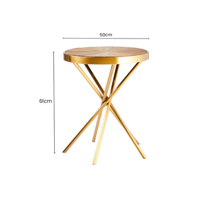 Natural Fir Wood Round Side Table with Gold Finish Frame | Jana