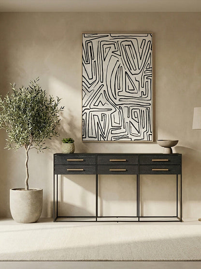 Black Finish 6-Drawer Coffee Table with Metallic Handles and Iron Frame | Judd
